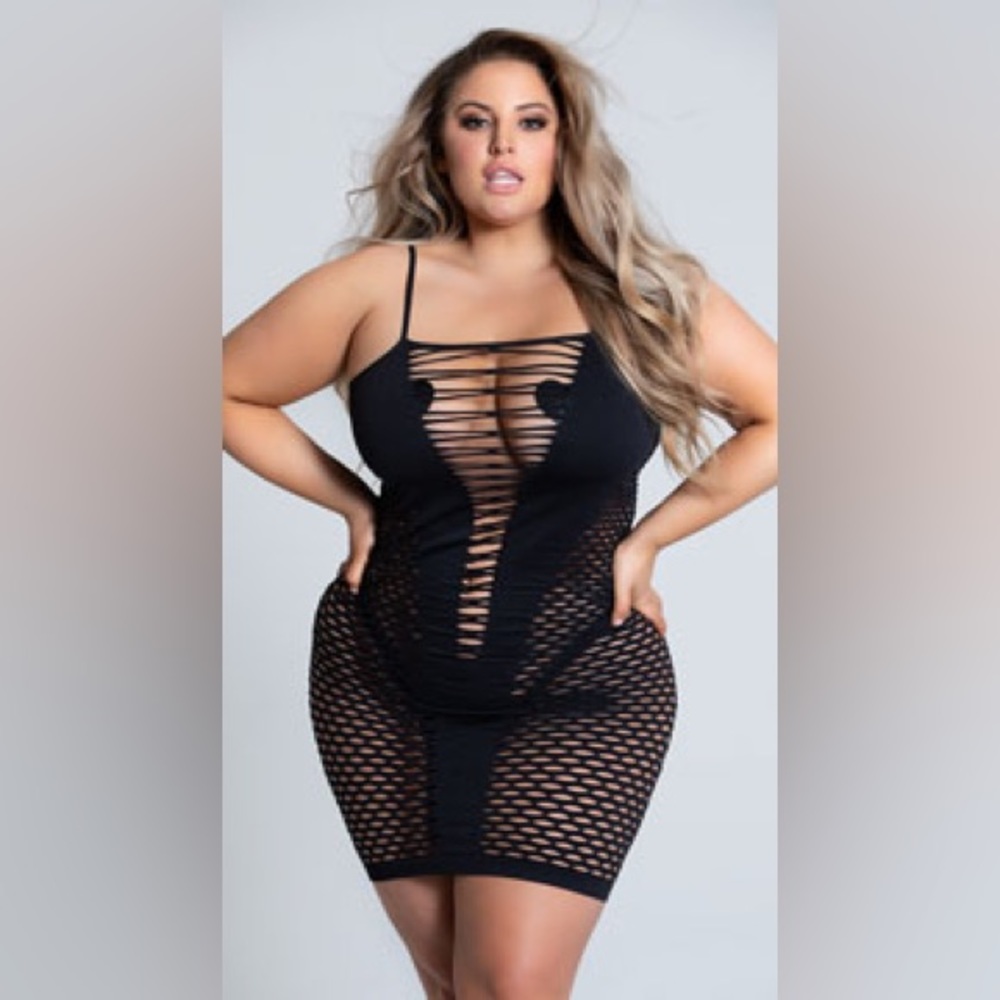 Plus size fishnet dancewear lingerie dress